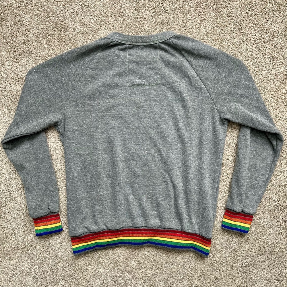 Aviator Nation Gray Crewneck with Rainbow Cuffs - Picture 7 of 7